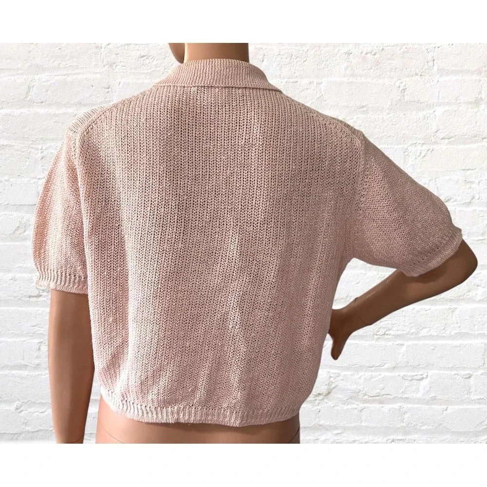 Vintage J.Crew Outfitters Open Knit Polo Sweater S Oarsman Tag Crop Breezy Linen